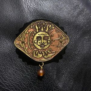 Silver Forest Sun Face Brooch